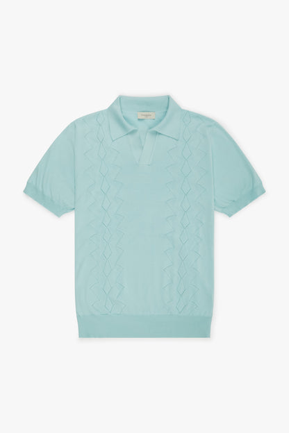 Light blue havana zig zag pointelle polo shirt