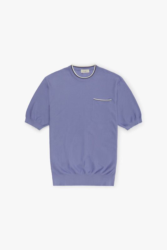 Lilac shell stitch short sleeve shirt with white edge
