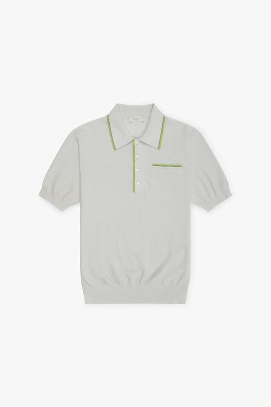 Shell stitch polo shirt with fluorescent green edge