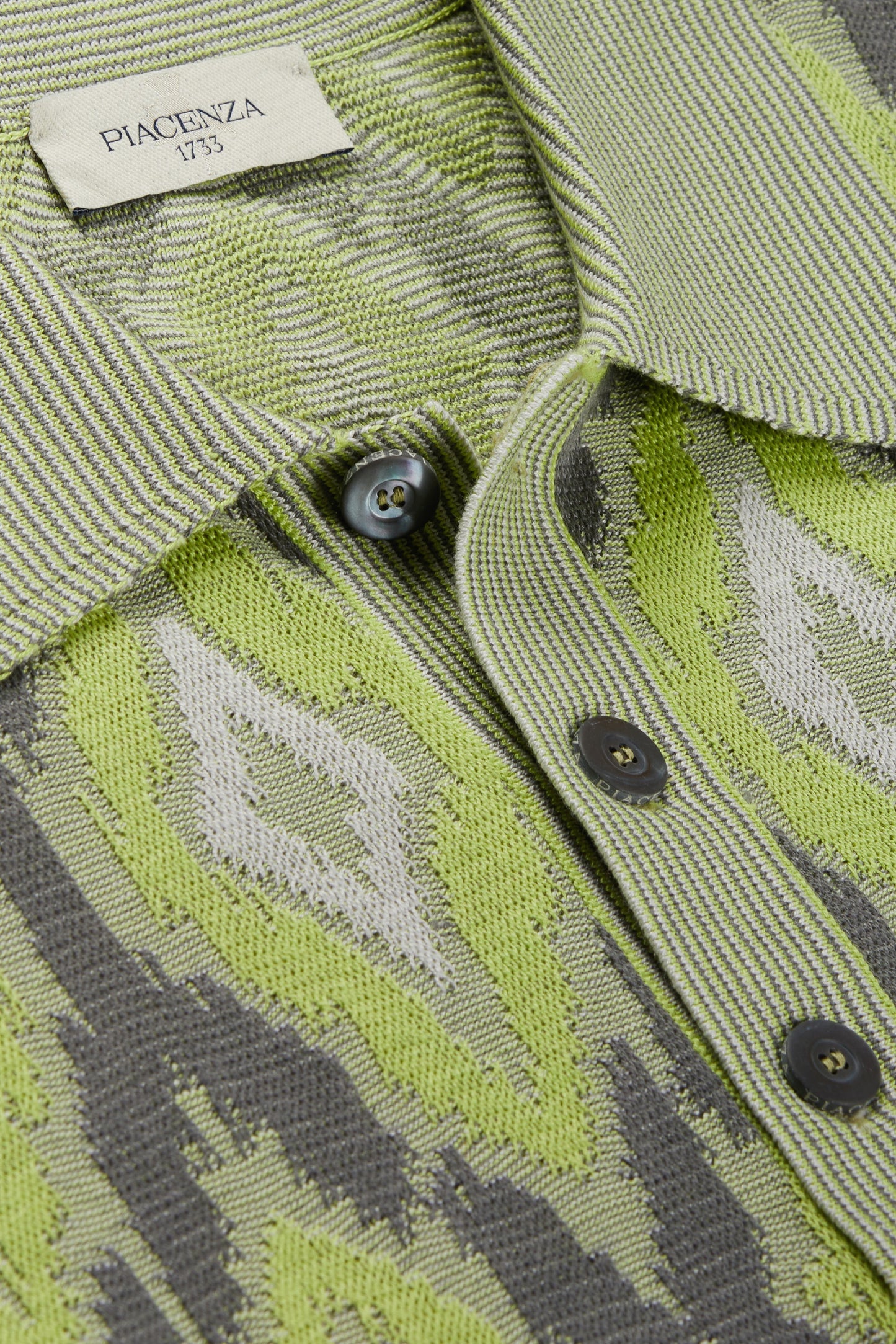 Green ikat argyle jacquard fil a fil polo shirt