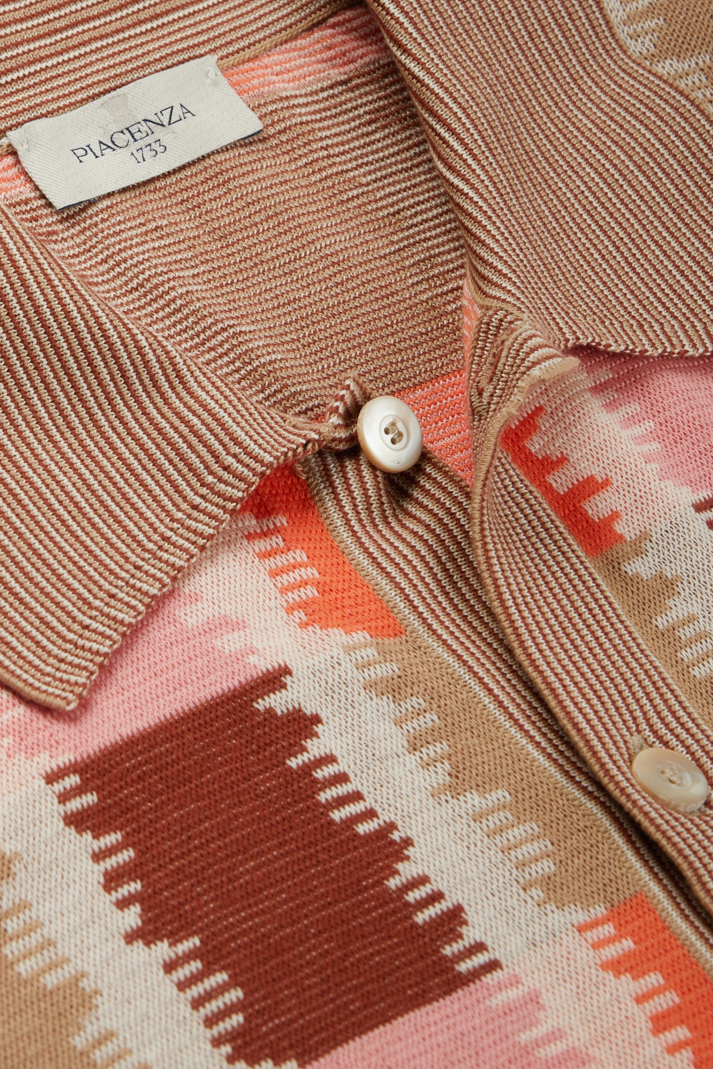 Camicia maniche corte fil a fil ikat plaid jacquard rosa, naturale e bruciato