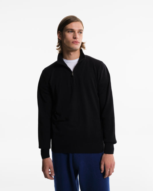 Zip turtleneck in pure black Cashmere