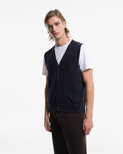 Waistcoat with buttons in pure blue Cashmere