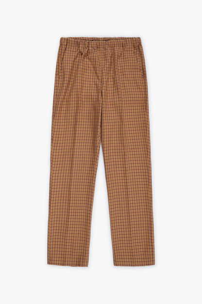 Camel and burgundy micro check trousers
