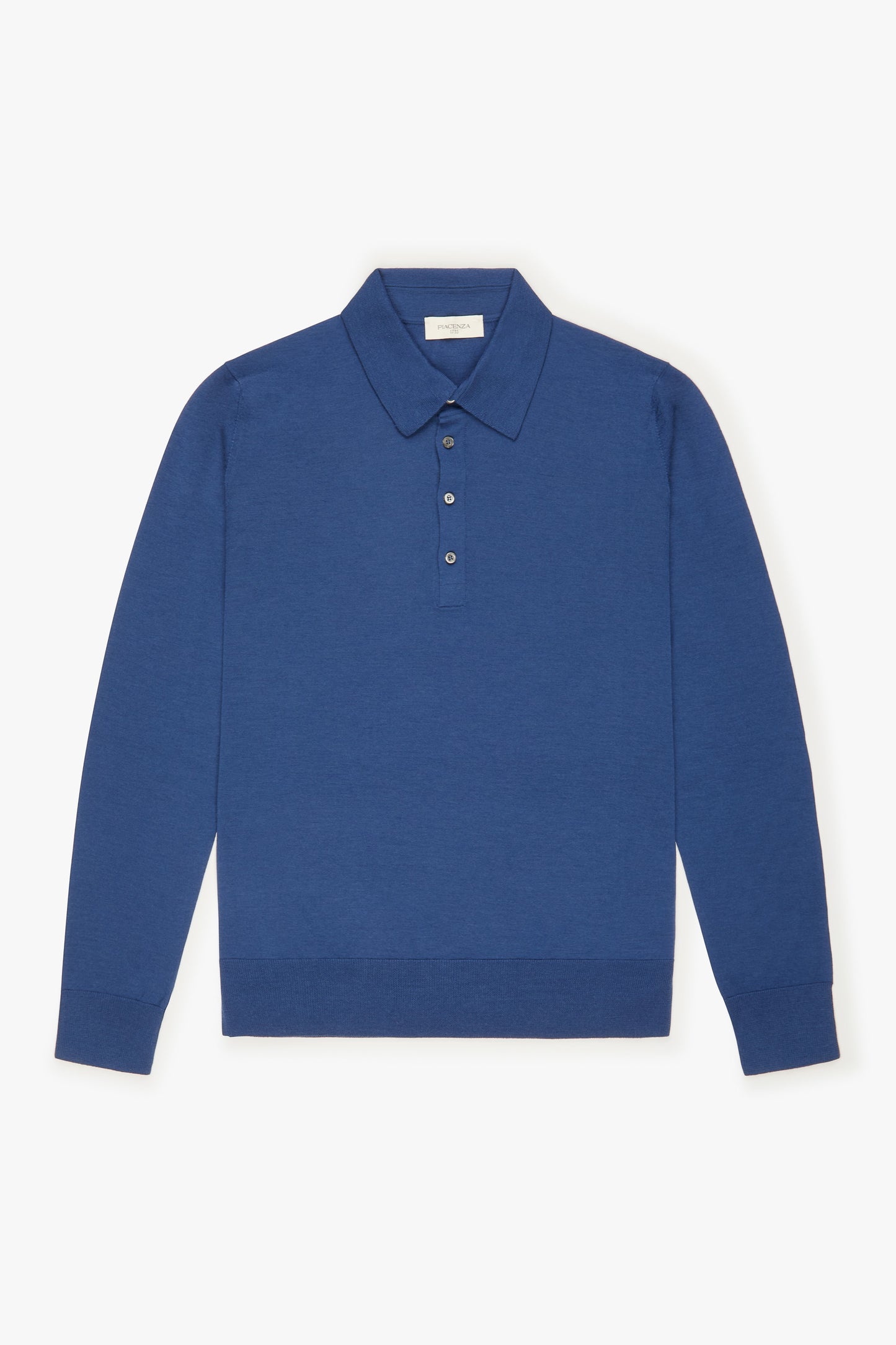 Super fine blue merino wool polo shirt