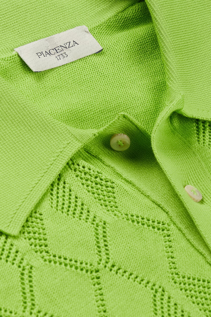 Fluorescent green crochet short-sleeved polo shirt