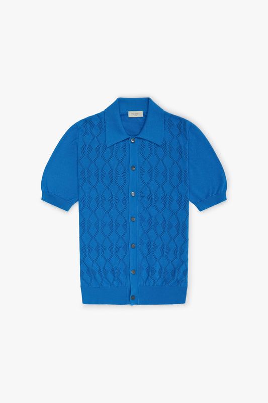 Electric blue crochet short-sleeved shirt
