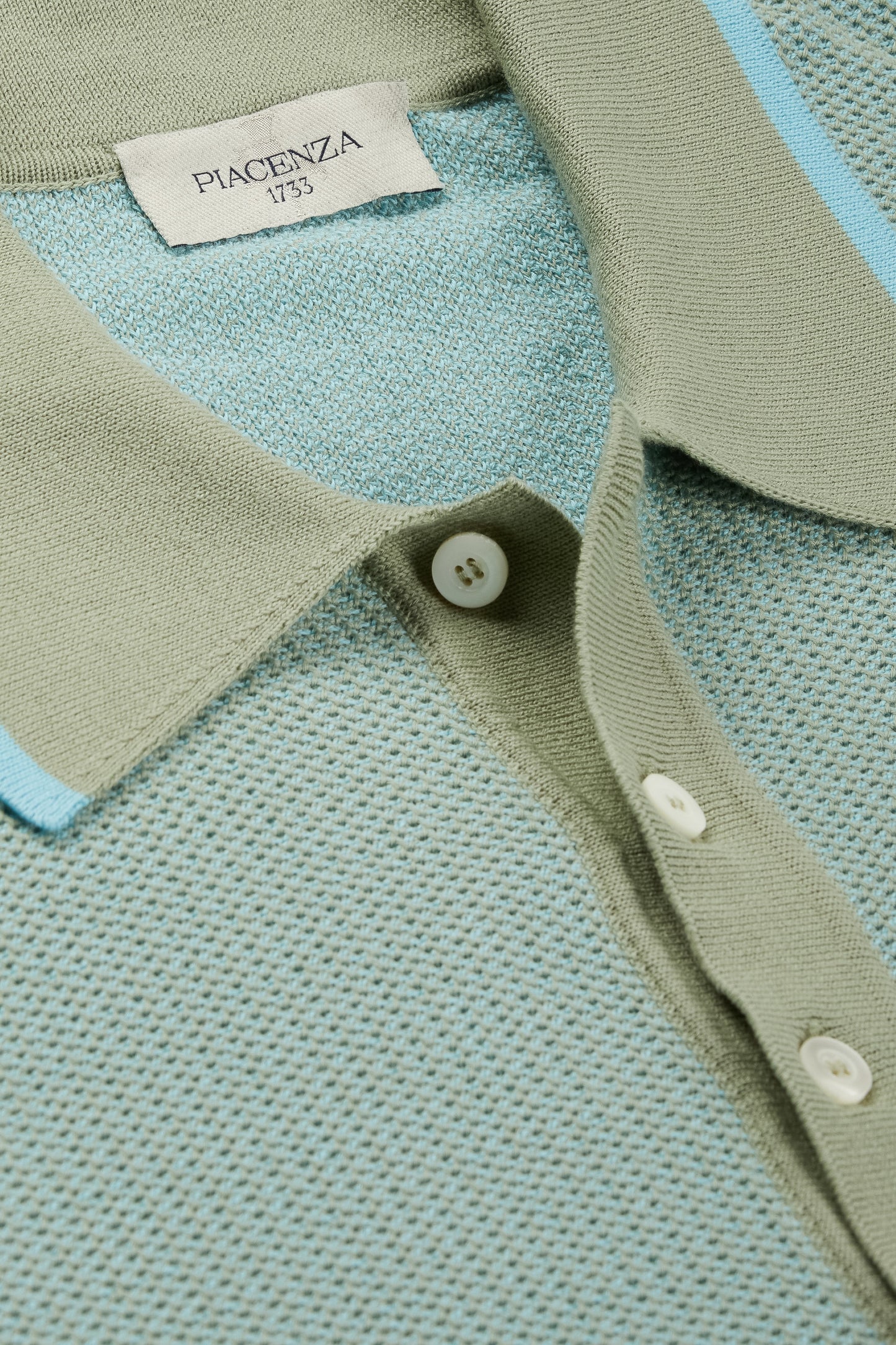 Two tone fish scale polo shirt in light blue and sage