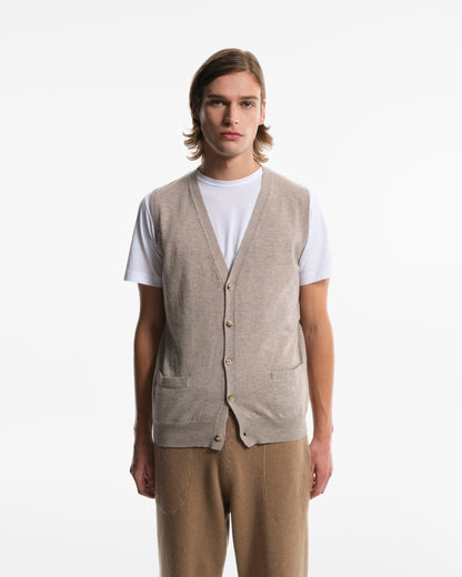 Waistcoat with buttons in pure natural Cashmere