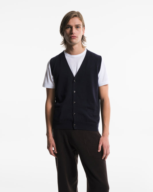 Waistcoat with buttons in pure blue Cashmere