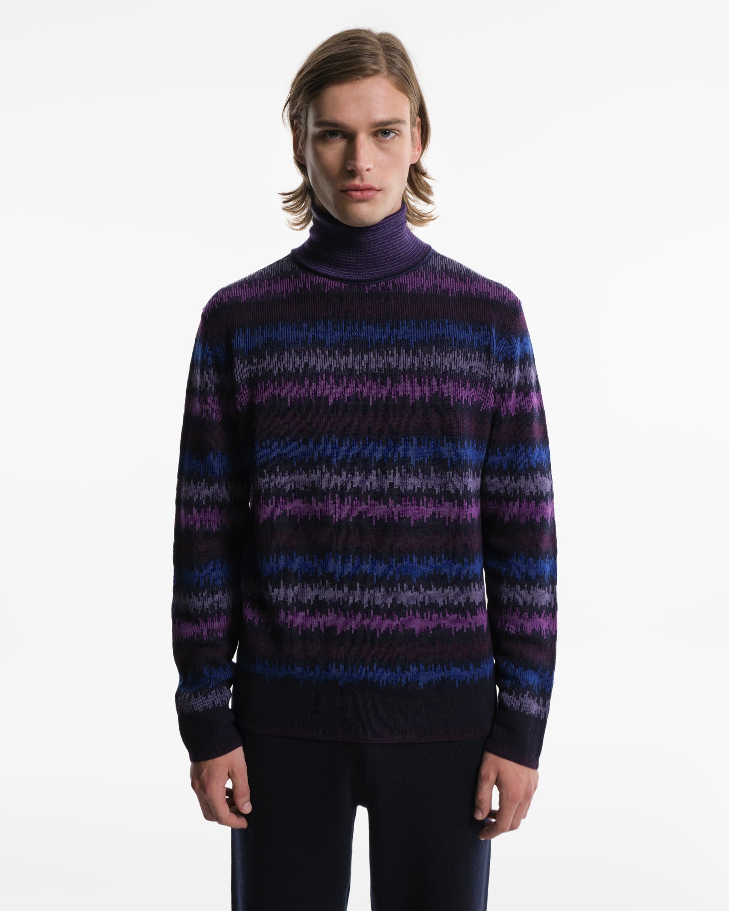 Purple patterned wool turtleneck