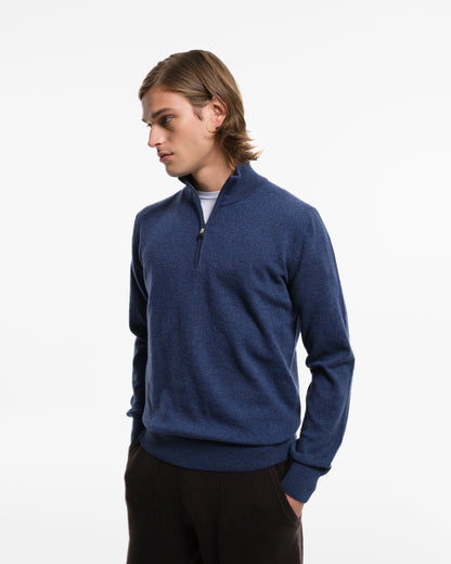 Zip turtleneck in pure air force cashmere