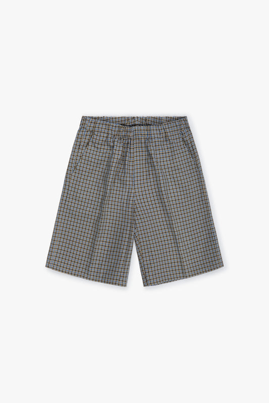 Light blue and brown micro check Bermuda shorts
