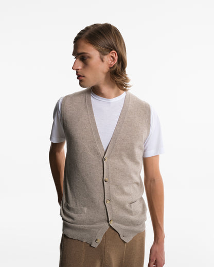 Waistcoat with buttons in pure natural Cashmere