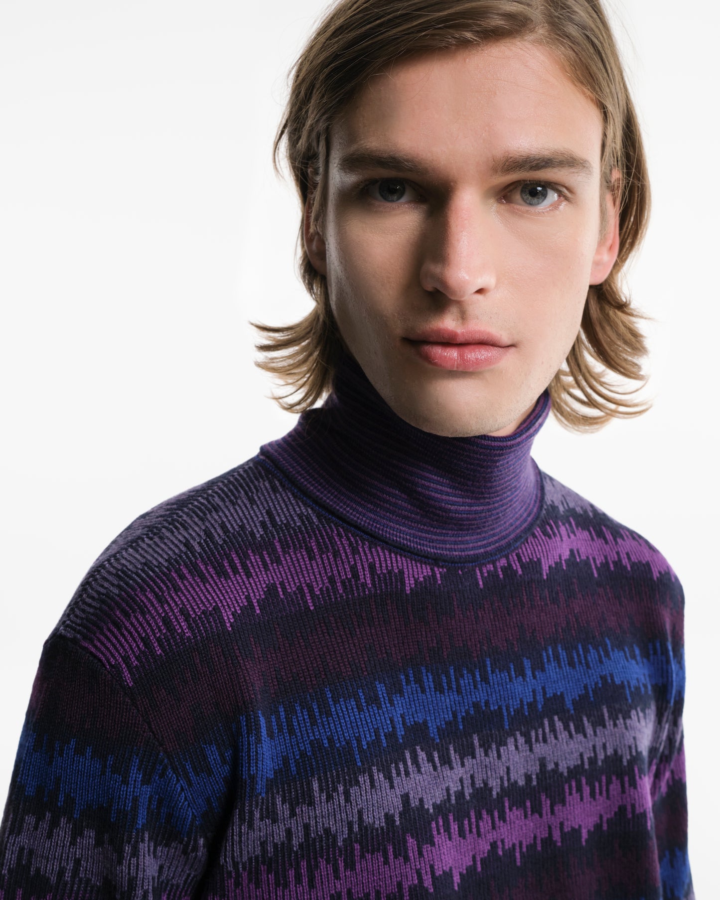 Purple patterned wool turtleneck