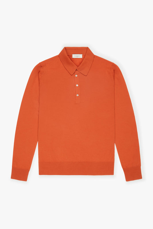 Orange super fine merino wool polo shirt