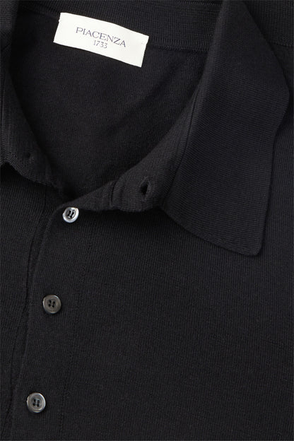 Super fine black merino wool polo shirt