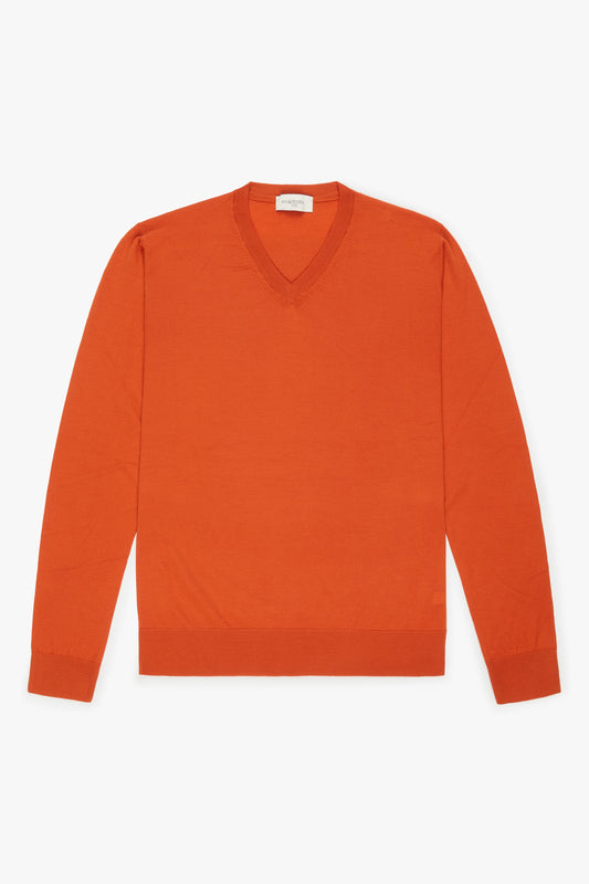 V-neck super fine orange merino wool