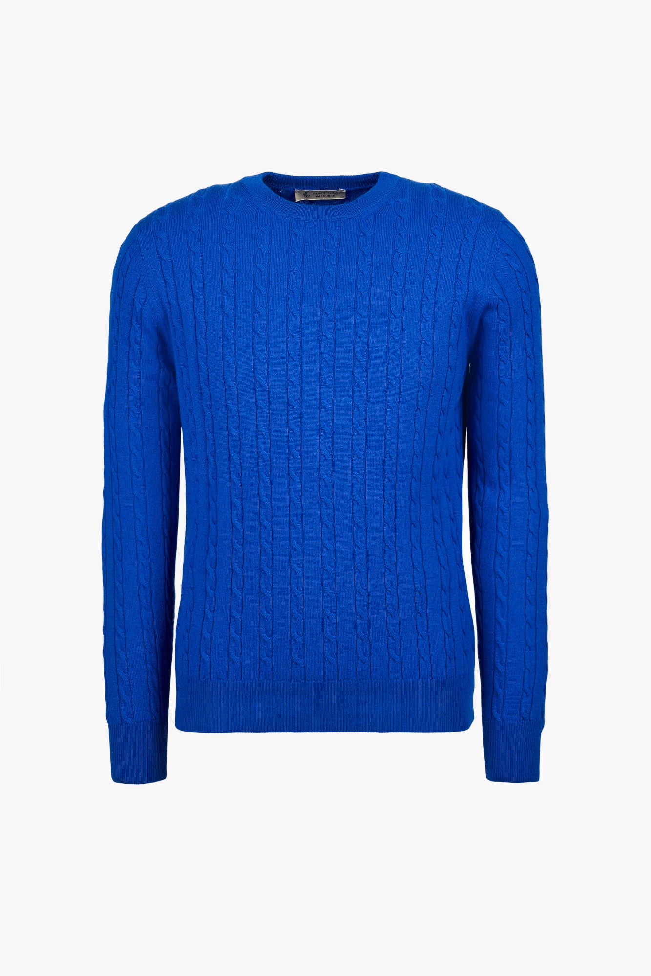 Bright blue ribbed crewneck sweater