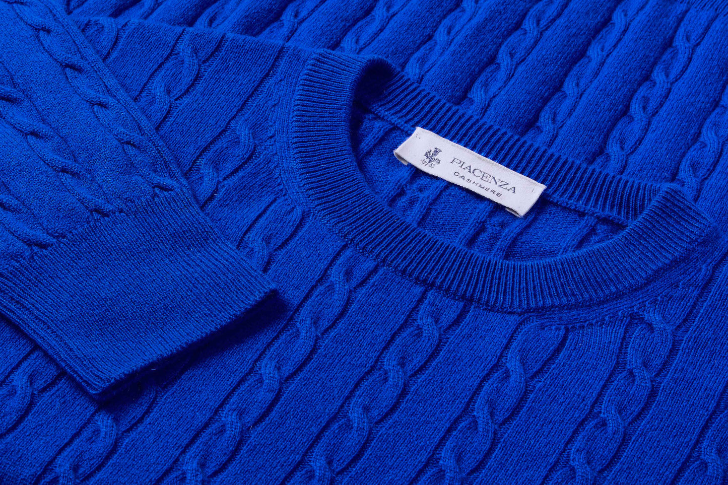 Bright blue ribbed crewneck sweater