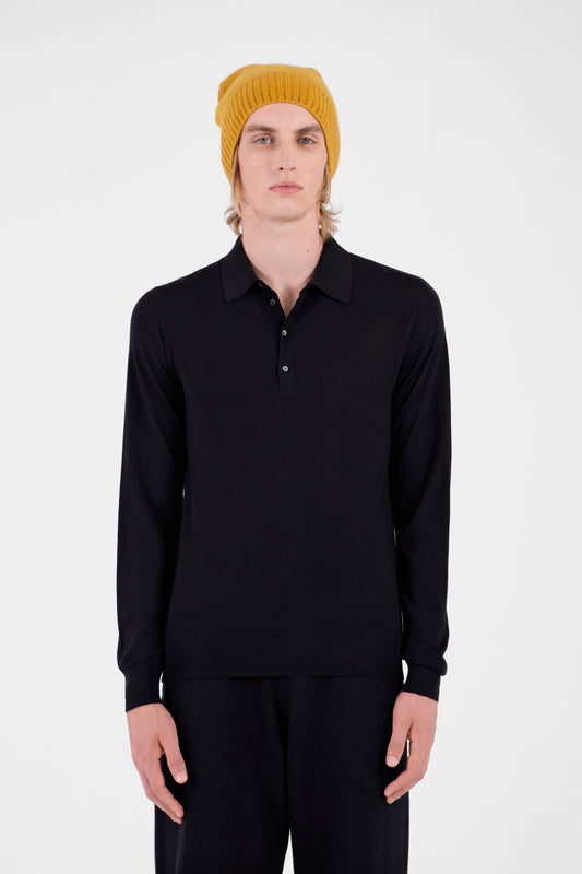 Black long sleeve polo shirt with buttons