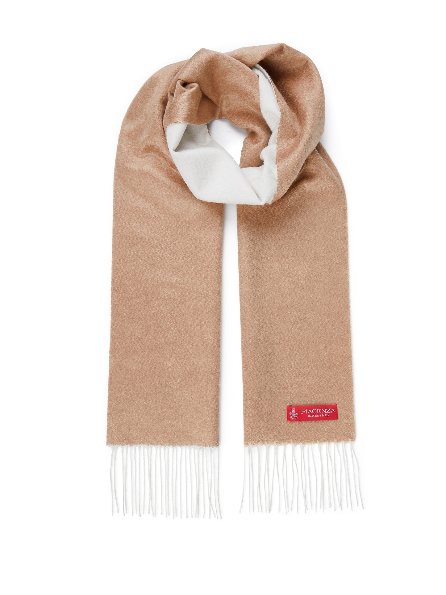 MIRROR - White camel two-tone silk cashmere scarf