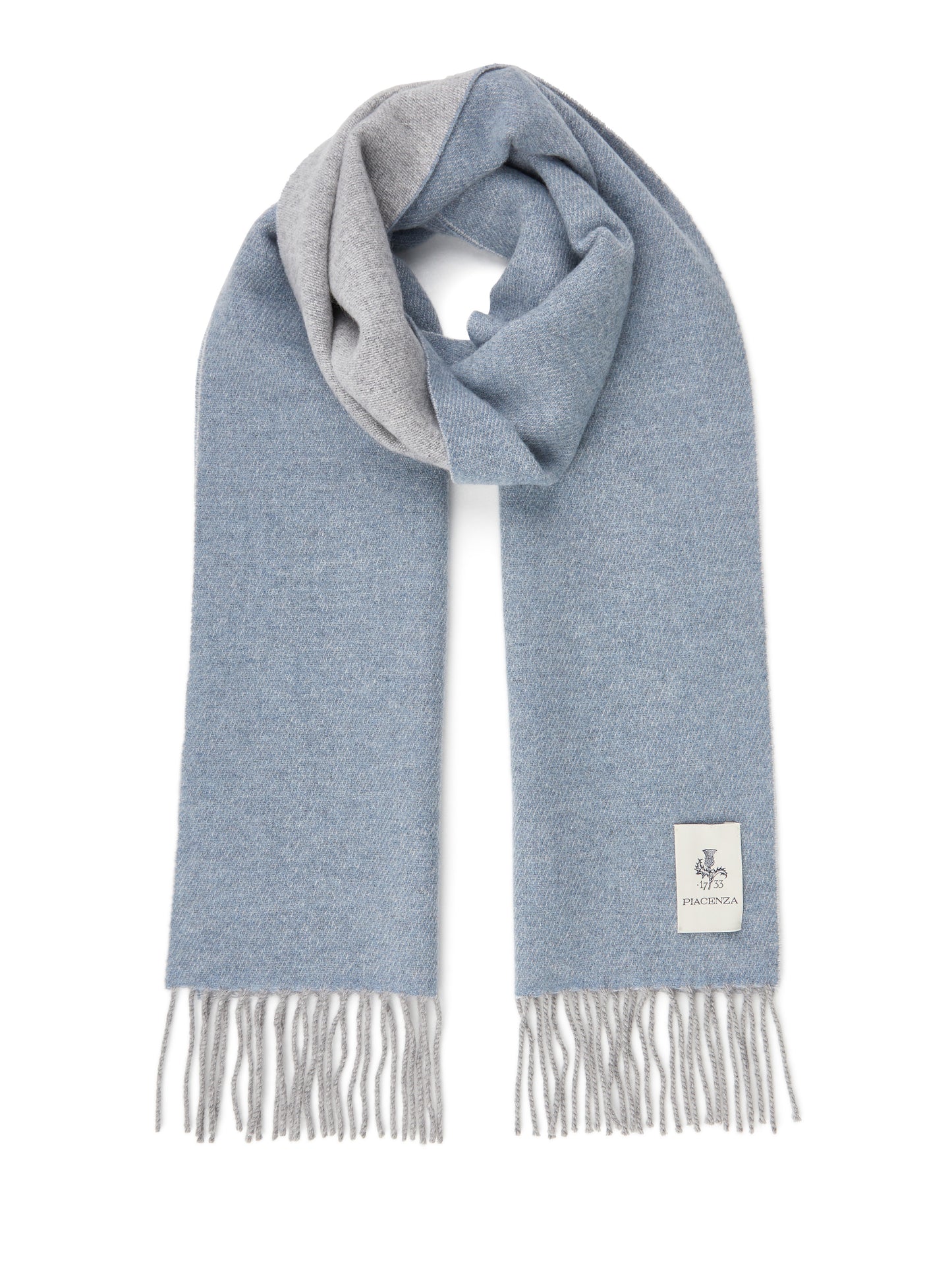 Supreme two-tone blue gray fringed scarf