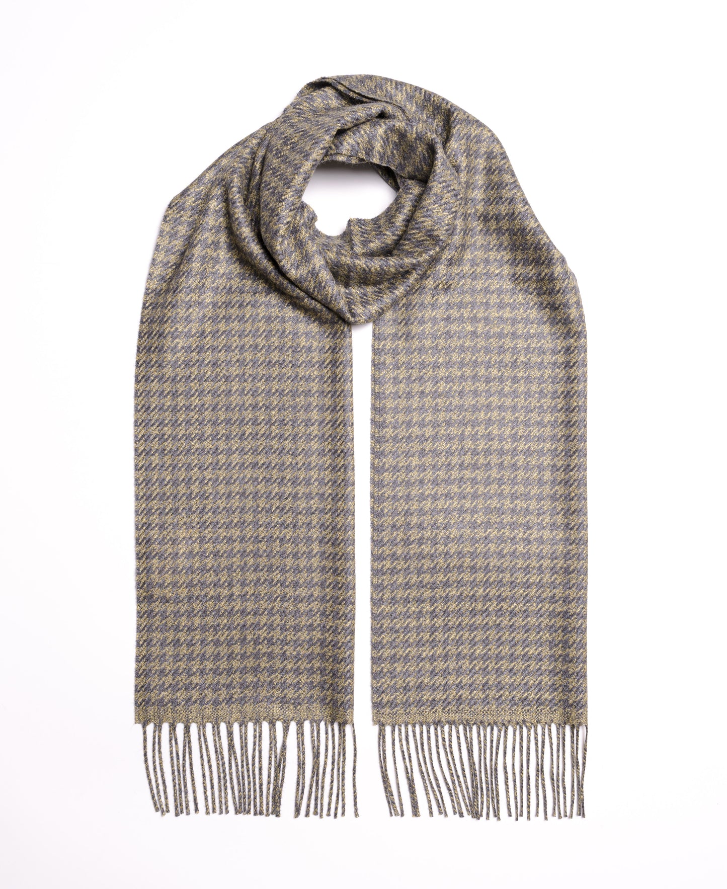 Twist houndstooth yellow and gray scarf in Cashmere Silk