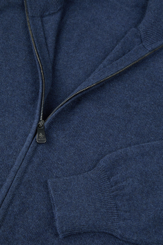 Cardigan con Zip Blu in puro cashmere