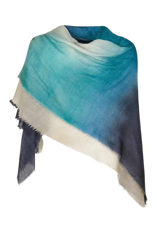 Hand airbrushed Ebru scarf in pure Cashmere