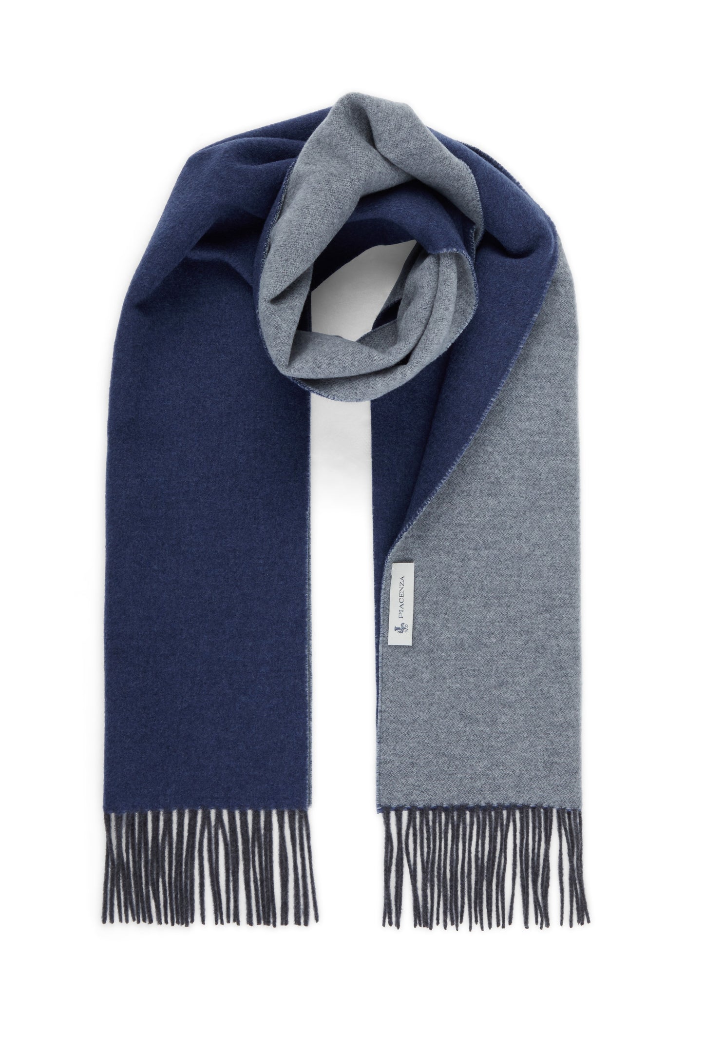 Gray and blue Eternity scarf in pure Alashan Cashmere