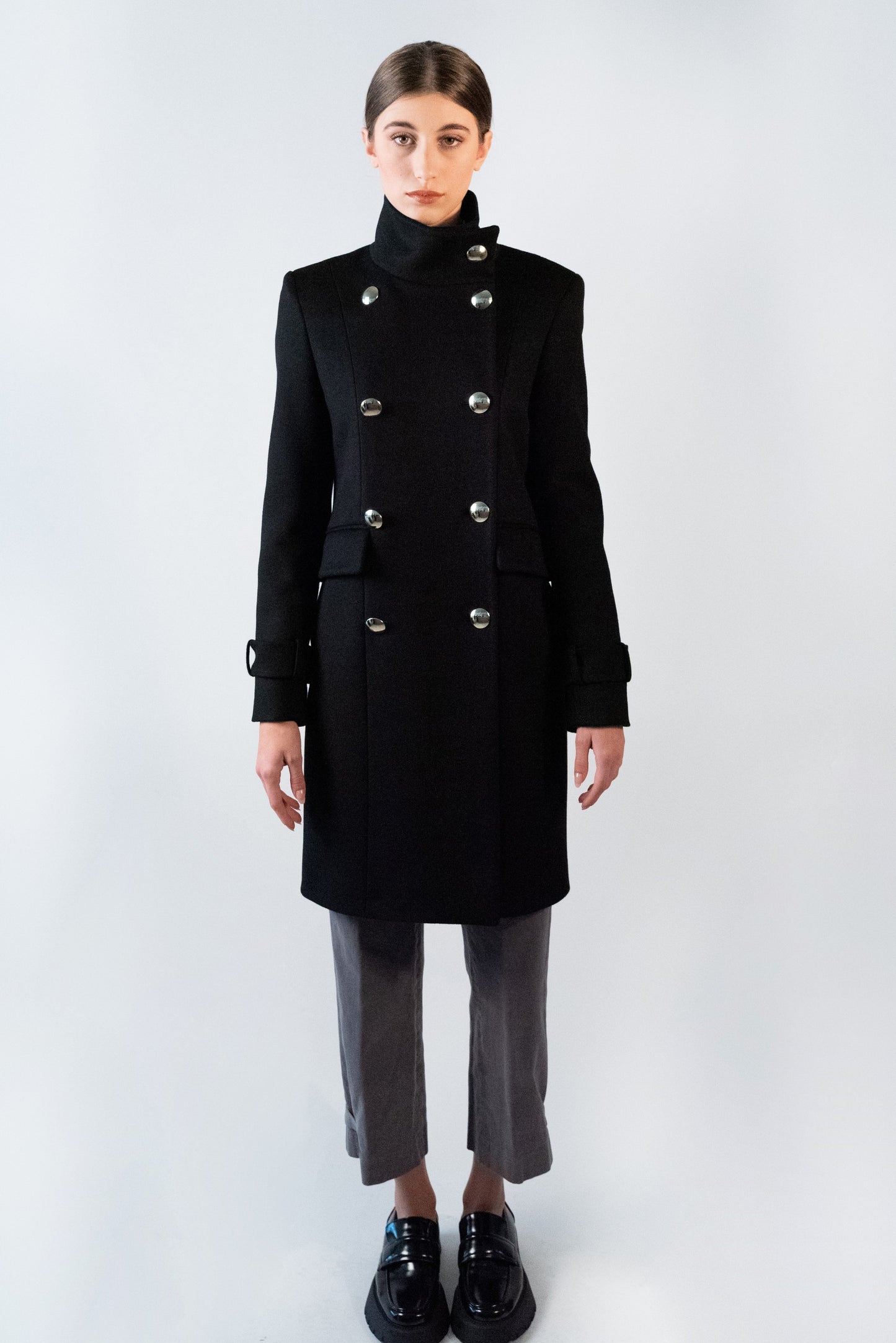 cappotto doppiopetto nero in lana cashmere