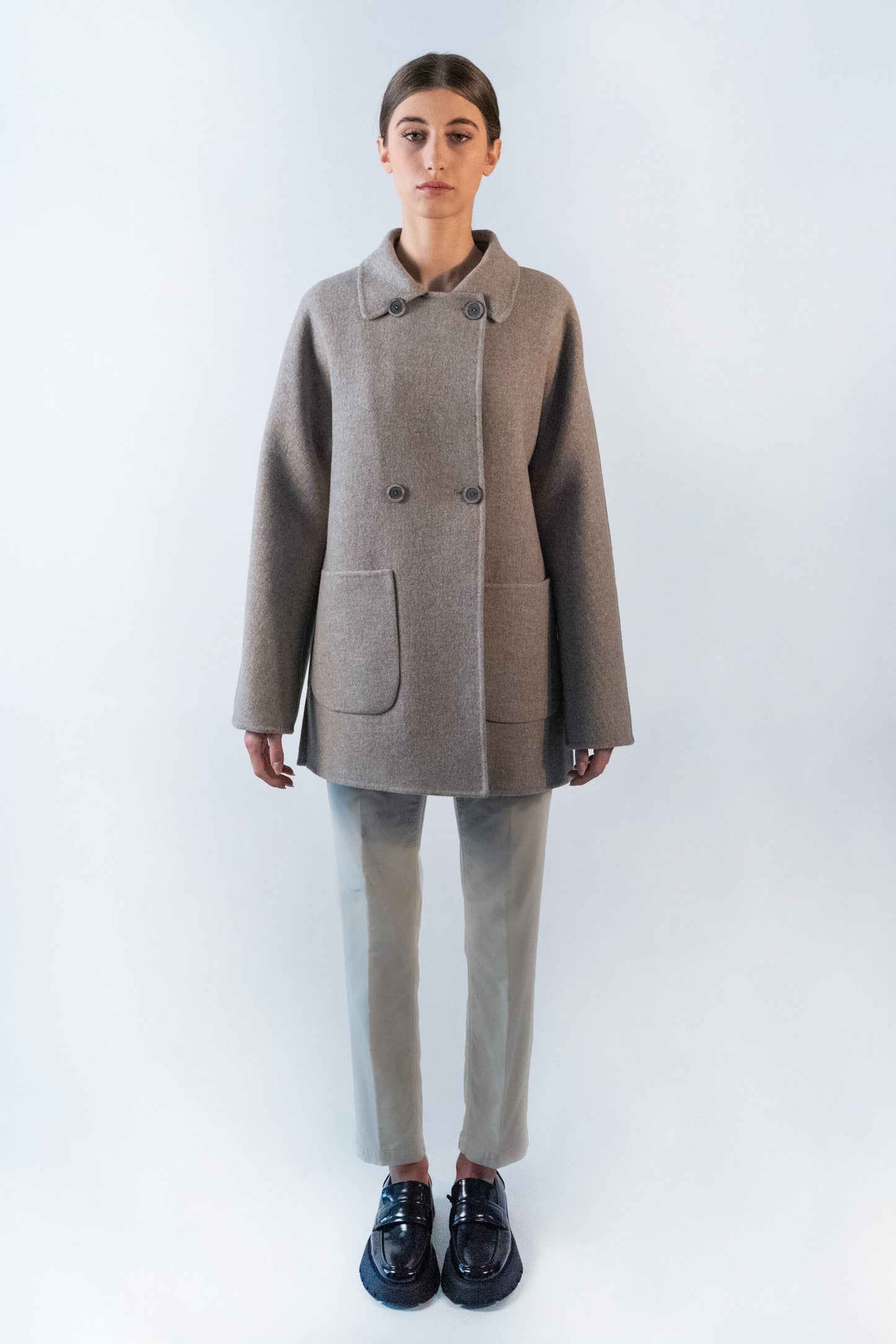 dove gray cashmere double coat