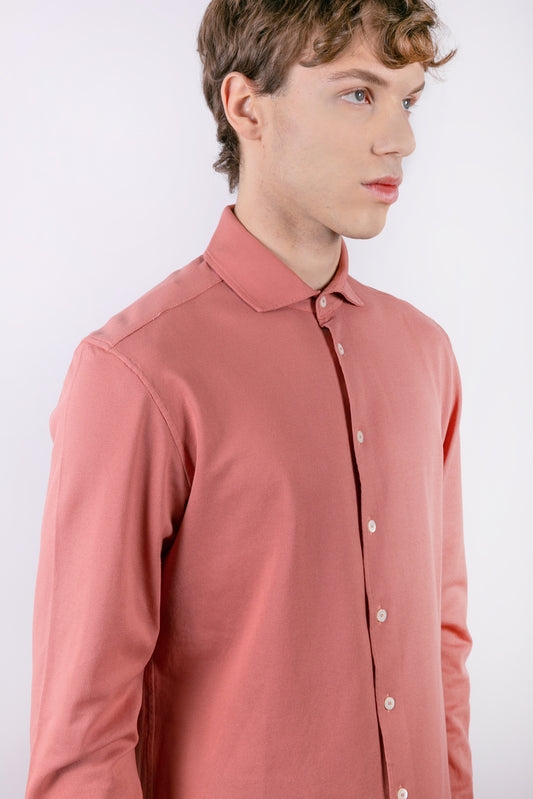 Long-sleeved pink piquet shirt in cotton