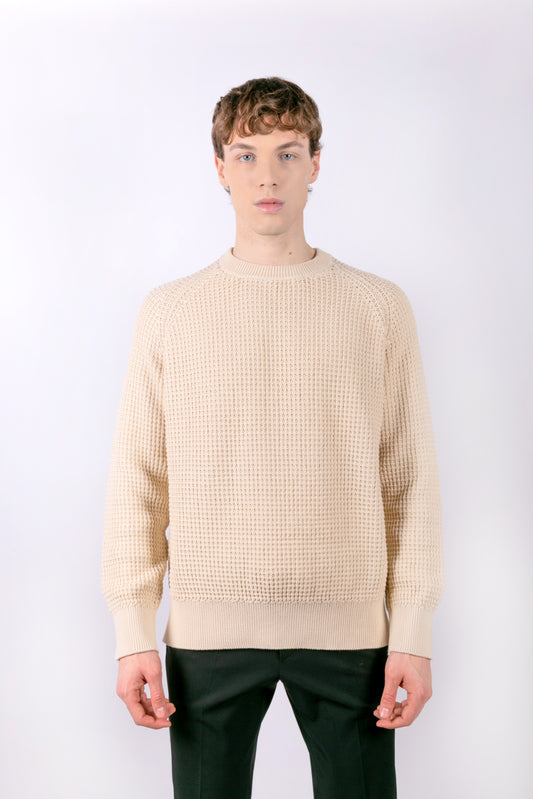 Natural color crew neck sweater in pure cotton