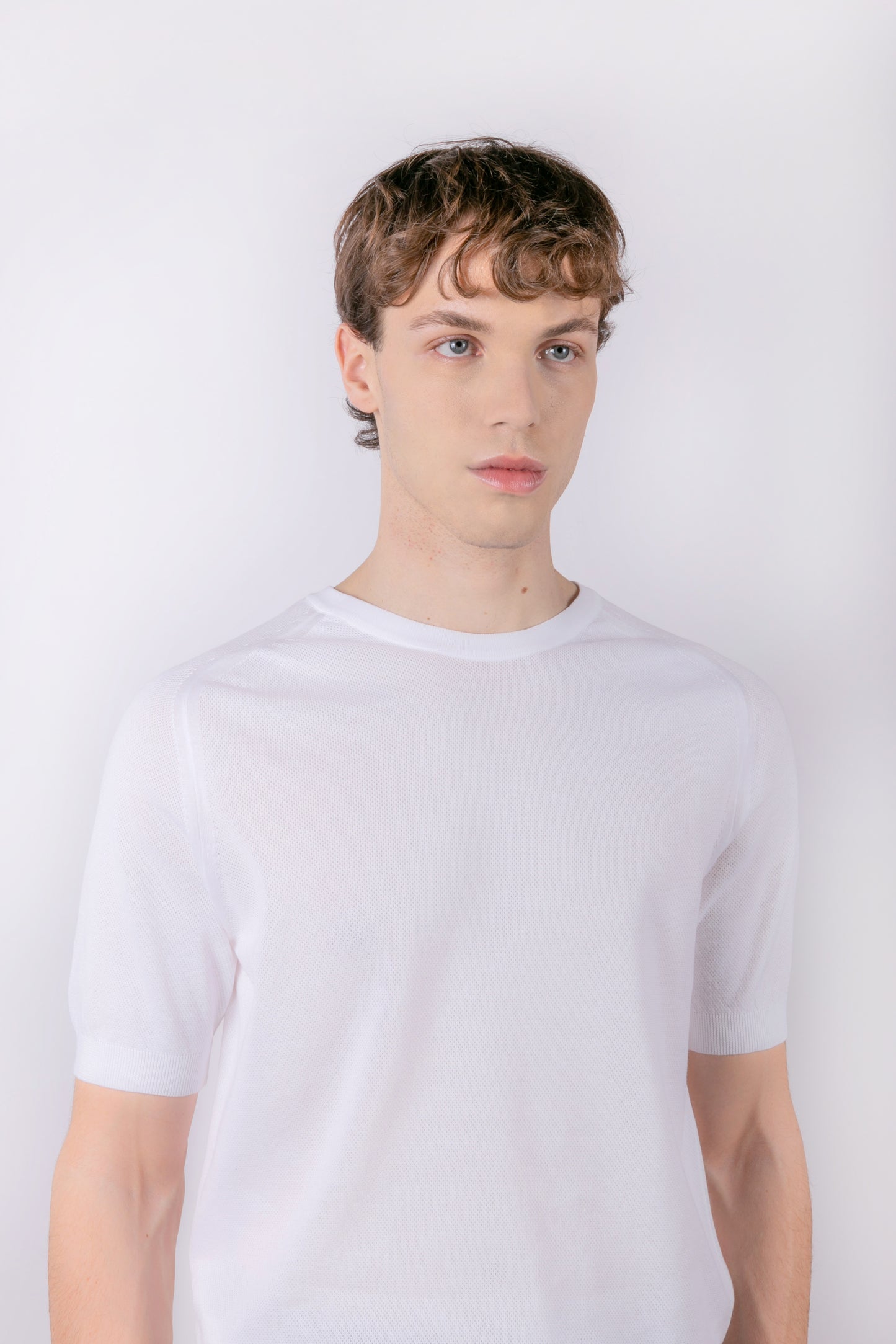 White t-shirt in perforated pure cotton